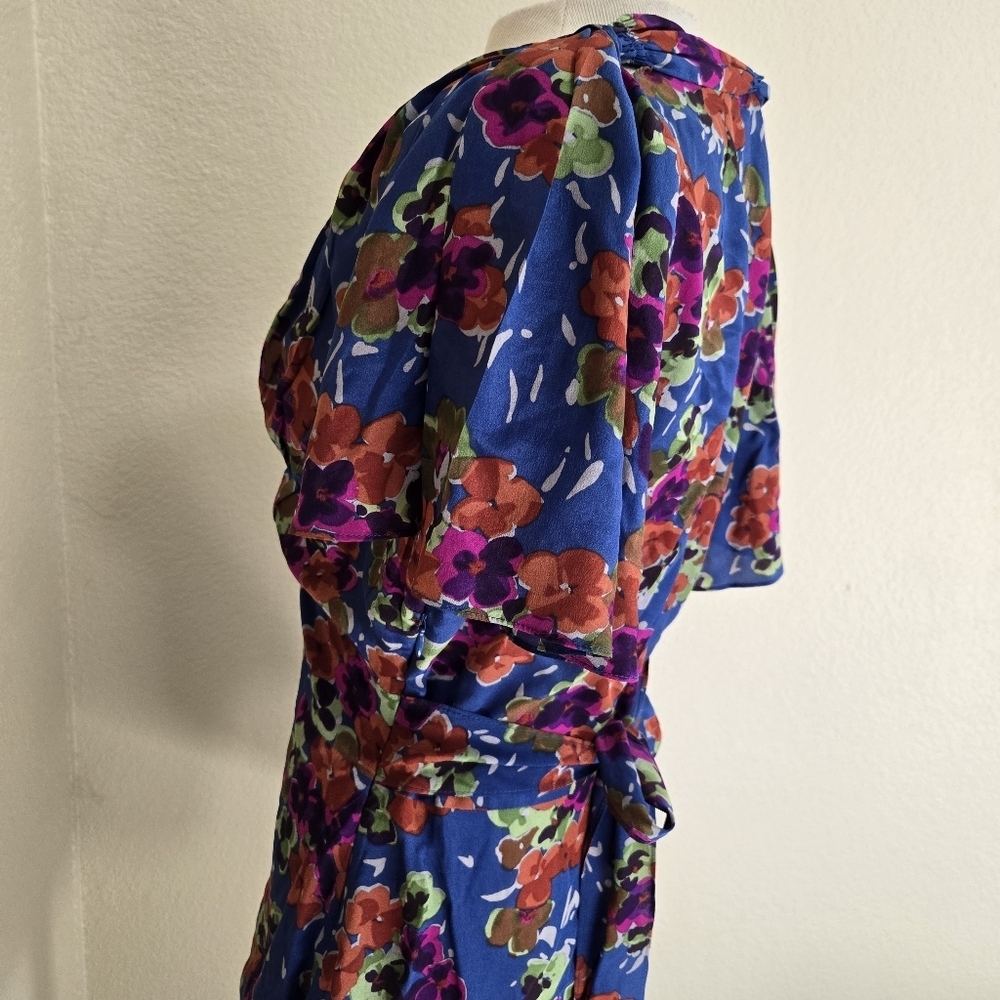 Girls from Savoy Silk Flutter Dayflower Blouse Top Size 10 Blue ANTHROPOLOGIE - Picture 5 of 7